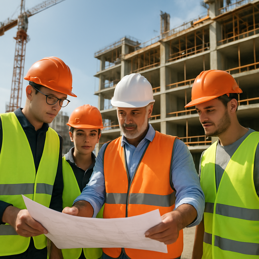 Snoh's & JBerg engineers reviewing plans on a construction site